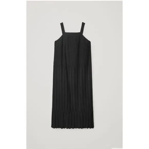 COS Women’s Maxi Dress Size 6 Black Pleated Minimalist Modern Cotton Blend Long - Picture 7 of 15